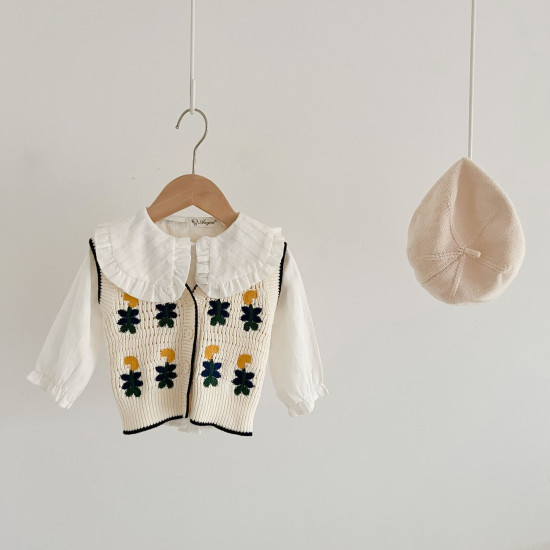 3-24M Baby Girls Flower Sleeveless Knitted Cardigan Sweater  Baby Clothes  