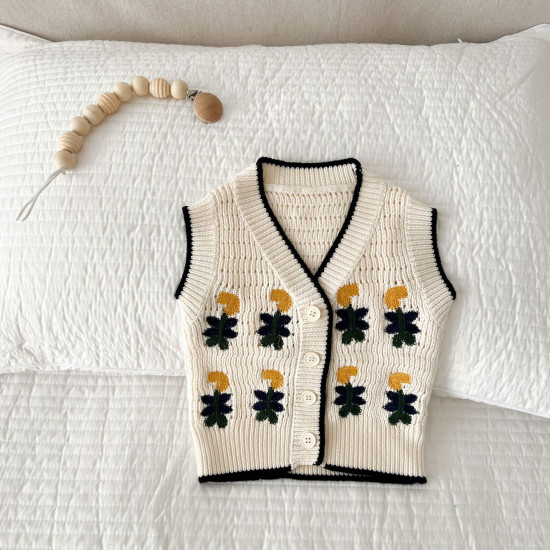 3-24M Baby Girls Flower Sleeveless Knitted Cardigan Sweater  Baby Clothes  