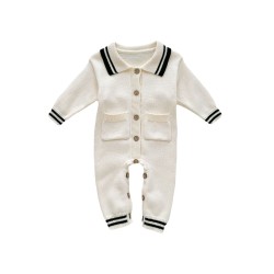 3-24M Baby Lapel Button-Up Knitted Jumpsuit  Baby Clothes  