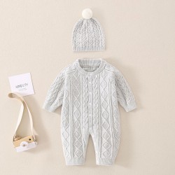 0-18M Baby Twist Knitting Jumpsuit & Hairball Hats  Baby Clothing  