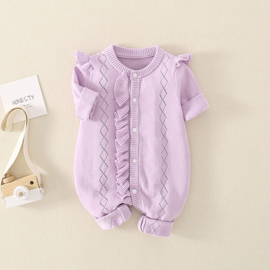 0-18M Baby Ruffled Knitted Button Jumpsuit  Baby Clothing  