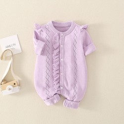 0-18M Baby Ruffled Knitted Button Jumpsuit  Baby Clothing  