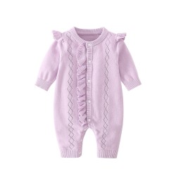 0-18M Baby Ruffled Knitted Button Jumpsuit  Baby Clothing  