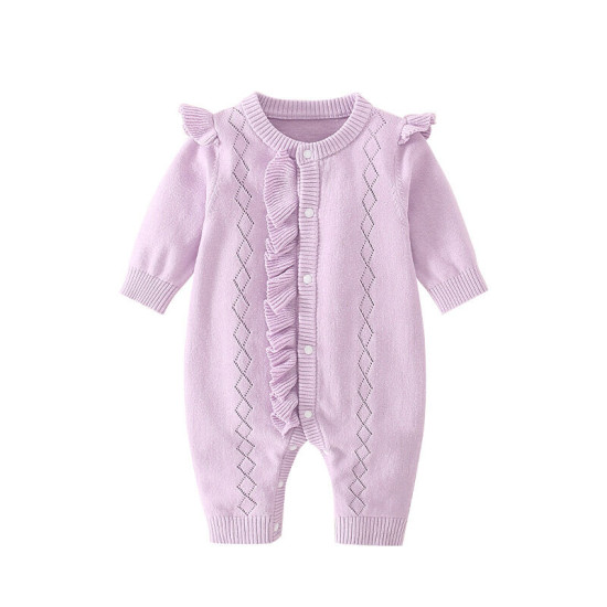 0-18M Baby Ruffled Knitted Button Jumpsuit  Baby Clothing  
