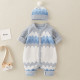 0-18M Baby Boys Contrast Knitting Jumpsuit & Hairball Hats  Baby Clothing  