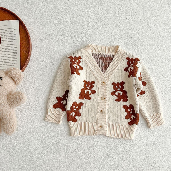 3-24M Baby V-Neck Bear Knitted Cardigan Sweater  Baby Clothes  