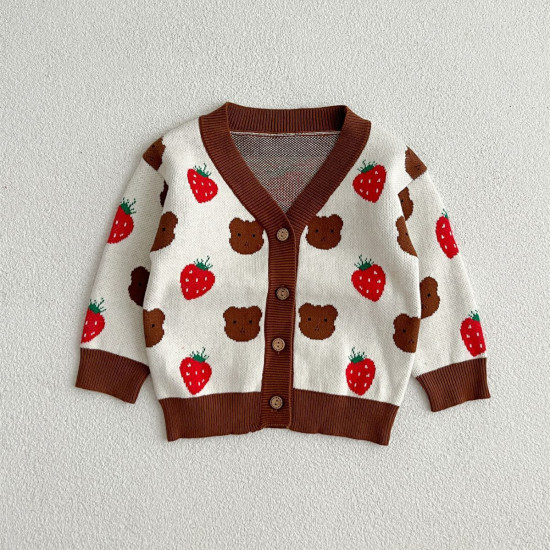 3-24M Baby Strawberry Bear Sweater Cardigan  Baby Boutique Clothing  
