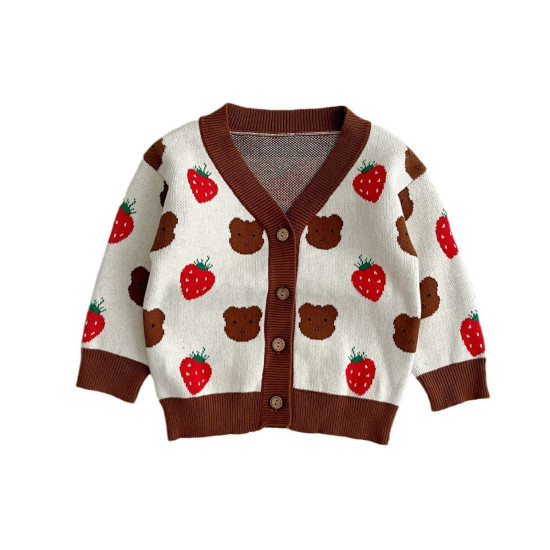 3-24M Baby Strawberry Bear Sweater Cardigan  Baby Boutique Clothing  