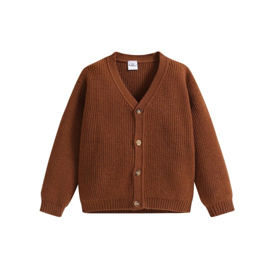 3-24M Baby Brown Knitted Cardigan Solid Color V-Neck Sweater  Baby Clothing  