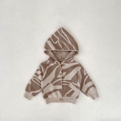 3-24M Baby Textured Jacquard Hooded Knitted Cardigan Jacket  Baby Boutique Clothing  