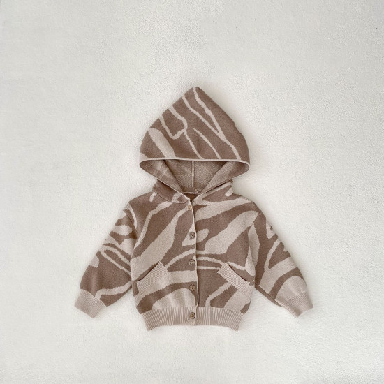 3-24M Baby Textured Jacquard Hooded Knitted Cardigan Jacket  Baby Boutique Clothing  