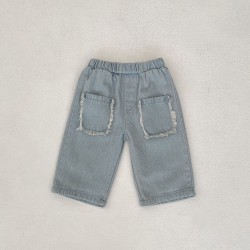 3-24M Baby Girls Raw Edge Pocket Cotton Denim Cropped Pants  Baby Boutique Clothing  