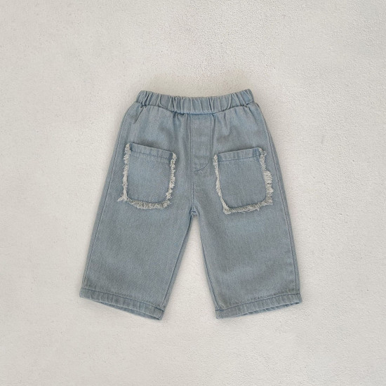 3-24M Baby Girls Raw Edge Pocket Cotton Denim Cropped Pants  Baby Boutique Clothing  