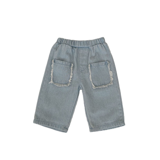3-24M Baby Girls Raw Edge Pocket Cotton Denim Cropped Pants  Baby Boutique Clothing  