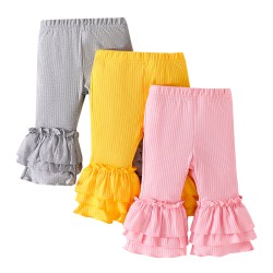 0-18M Baby Girls 3pcs Solid Color Ruffled Flared Pants  Baby Clothing  