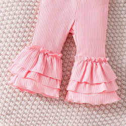 0-18M Baby Girls 3pcs Solid Color Ruffled Flared Pants  Baby Clothing  