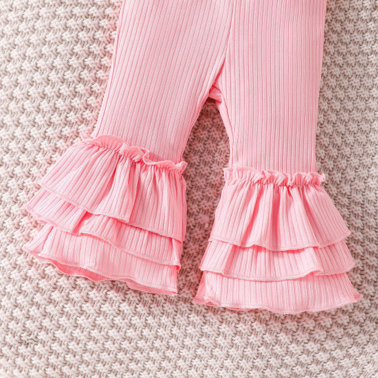 0-18M Baby Girls 3pcs Solid Color Ruffled Flared Pants  Baby Clothing  