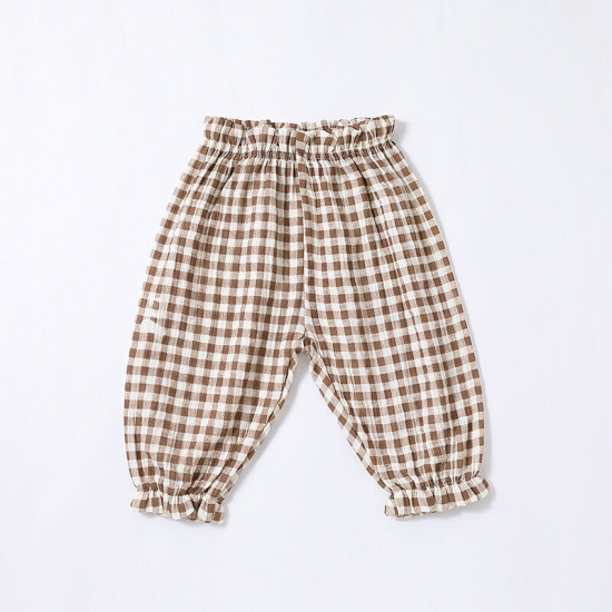 3-18M Baby Girls And Boys Muslin Plaid Bear Print Pants  Baby Clothing  