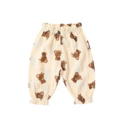 3-18M Baby Girls And Boys Muslin Plaid Bear Print Pants  Baby Clothing  