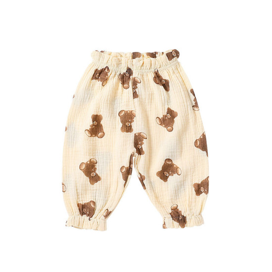 3-18M Baby Girls And Boys Muslin Plaid Bear Print Pants  Baby Clothing  