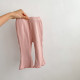 0-18M Baby Girl Solid Color Stretch Ribbed Wood Ear Hem Casual Pants  Baby Clothing  