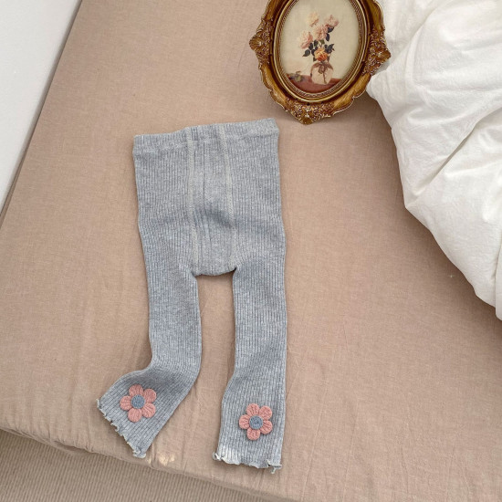 6-24M Baby Girl Cute Flowers Embroidered Ribbed Bottoming Pants Bulk Baby Clothes   