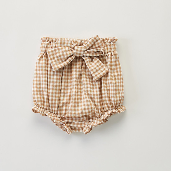 3M-4Y Flower Bow All-Match Seersucker Plaid Shorts Bud Pants  Baby Clothes  