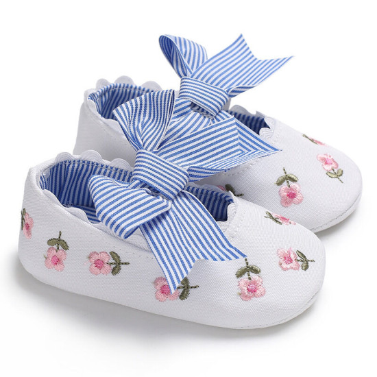 3-18M Baby Girls Embroidery Floral Striped Bow Princess Shoes  Baby Shoes  