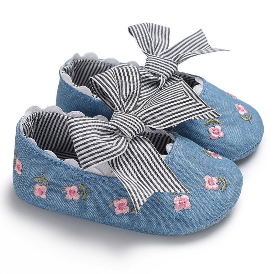 3-18M Baby Girls Embroidery Floral Striped Bow Princess Shoes  Baby Shoes  