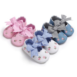 3-18M Baby Girls Embroidery Floral Striped Bow Princess Shoes  Baby Shoes  