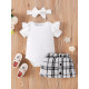 0-18M Baby Girls Sets Bodysuit & Plaid Skirts & Headband  Baby Clothes  