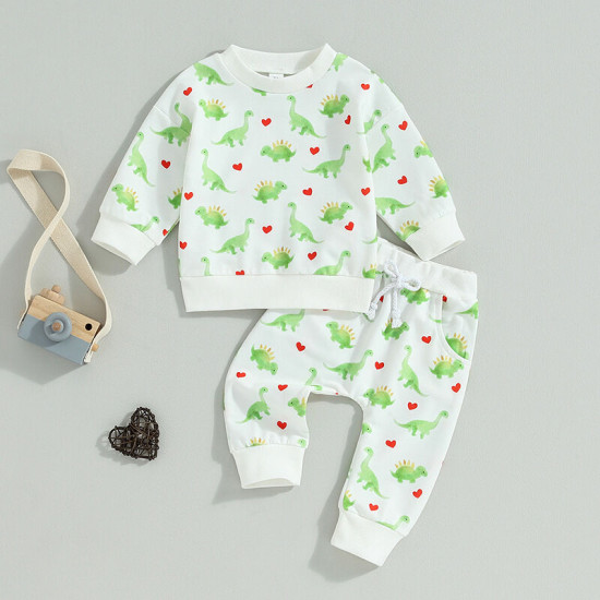 3-24M Baby Dinosaur Print Sweatshirt And Casual Pants Two-Piece Set  Baby Clothes  
