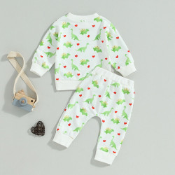 3-24M Baby Dinosaur Print Sweatshirt And Casual Pants Two-Piece Set  Baby Clothes  