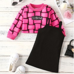 6M-3Y Baby Girls Sets Round Neck Letter Top & Sling Dresses  Baby Clothes  