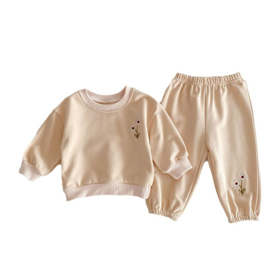3M-3Y Baby Daisy Embroidered Round Neck Sweatshirt And Sweatpants Sets  Baby Clothing  