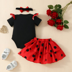 0-18M Baby Girls 3pcs Bodysuit & Polka Dots Skirts With Headband  Baby Clothes  