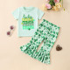 3-24M Baby 2pcs St. Patrick's Day Four Leaf Clover MINI Print T-Shirts & Pants  Baby Clothes  