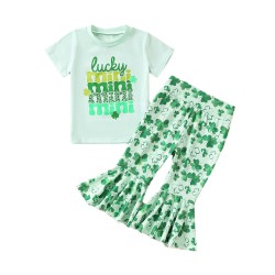 3-24M Baby 2pcs St. Patrick's Day Four Leaf Clover MINI Print T-Shirts & Pants  Baby Clothes  
