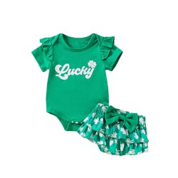 3-18M Baby 3pcs St. Patrick's Day LUKEY Print Bodysuit & Shorts & Headband  Baby Clothes  