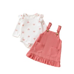 0-18M Baby Girls Valentine's Day 3pcs Heart Bodysuit & Suspender Skirts  Baby Clothes  