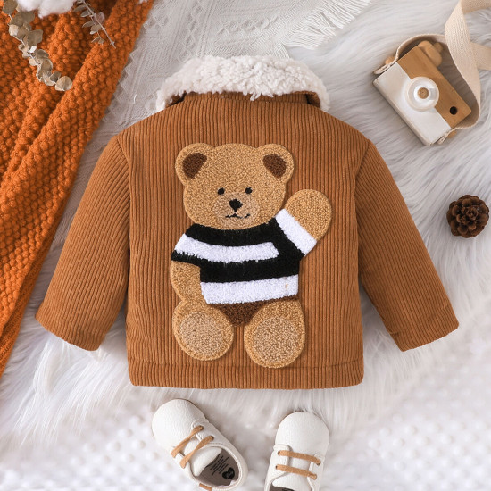 3M-3Y Baby Bear Back Pattern Lapel Corduroy Jackets  Baby Boutique Clothing  