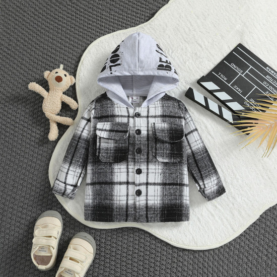 9M-4Y Toddler Boys Long Sleeve Plaid Hooded Casual Jackets  Boys Clothing  