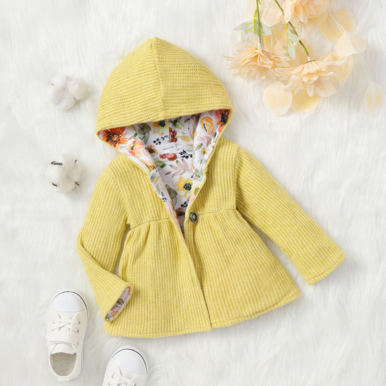 3M-3Y Baby Solid Color Hooded Floral Lined Thickened Jackets  Baby Clothing  