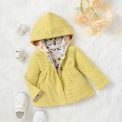 3M-3Y Baby Solid Color Hooded Floral Lined Thickened Jackets  Baby Clothing  