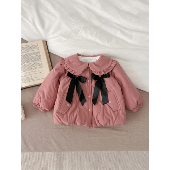 3-24M Baby Girls Ruffled Lapel Bow Winter Coats  Baby Clothing  