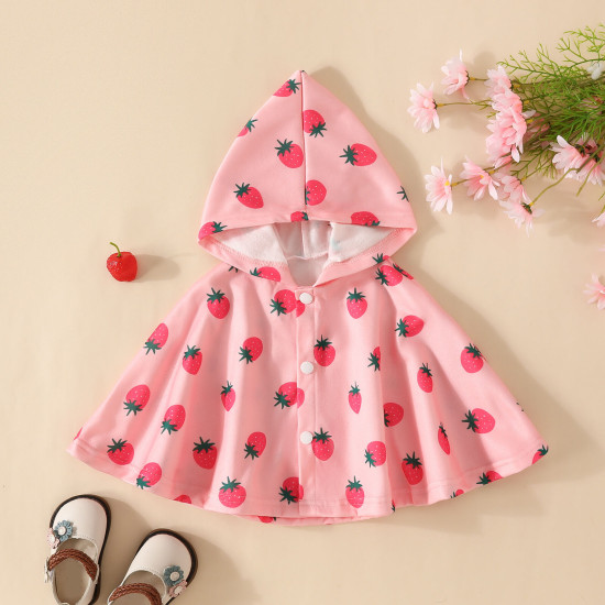 6M-3Y Baby Girls Strawberry Print Hooded Cape  Baby Boutique Clothing  