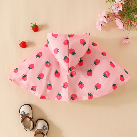 6M-3Y Baby Girls Strawberry Print Hooded Cape  Baby Boutique Clothing  