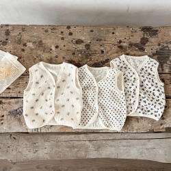 3-24M Baby Corduroy Polka Dots Floral Cardigan Vest  Baby Clothing  