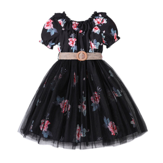 4-9Y Kids Girls Floral Mesh Dresses With Belt  Clothing Kidswear  