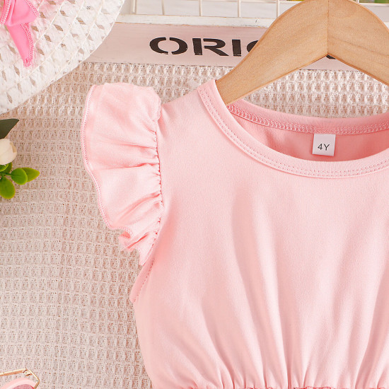 3-7Y Toddler Girls Flower Print Flying Sleeve Mesh Dresses  Girls Clothes  